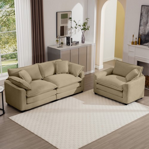 Tan corduroy seat sofa set - sofa,